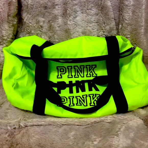 PINK Victoria's Secret Handbags - PINK Fluorescent Green Gym Bag